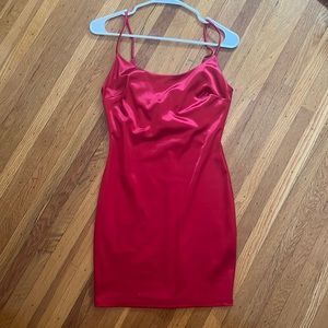 Red satin dress